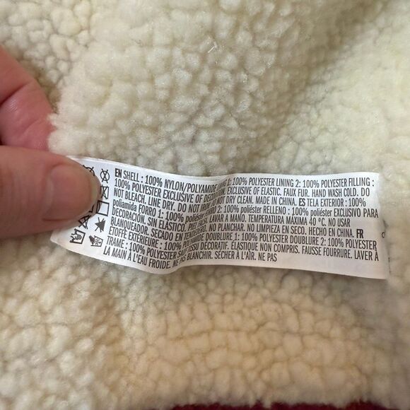 Forever 21 Windbreaker Red Cream Bomber Aviator Sherpa Shearling Coat Jacket Sma - Picture 4 of 7